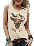 GEMLON Womens Not My Rodeo Western Graphic Cowgirl Tank Tops Loose Summer Sleeveless Tees Shirts for