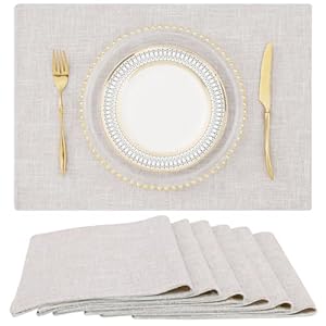 homing Neutral Beige Cloth Placemats Set of 6 – Cotton Linen Blend Washable Farmhouse Dining Table Mats for Indoors & Outdoors, Easy to Clean, 13 x 19 Inch