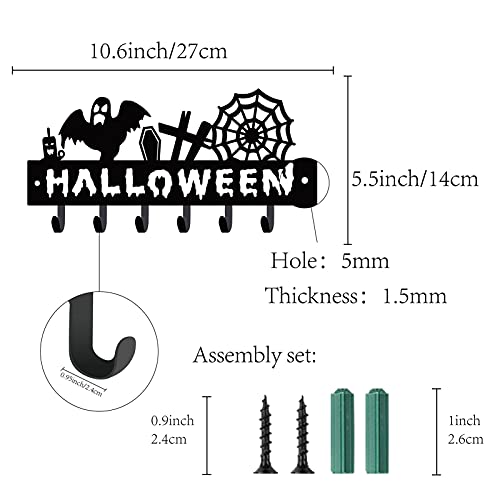 CREATCABIN Metal Key Holder Black Key Hooks Wall Mount Hanger Decor Organizer Rock Decorative with 6 Hooks Halloween Spider Web Ghost Pattern for Front Door Entryway Hat Towel 10.6 x 5.5 x 1.5 inches - Image 2