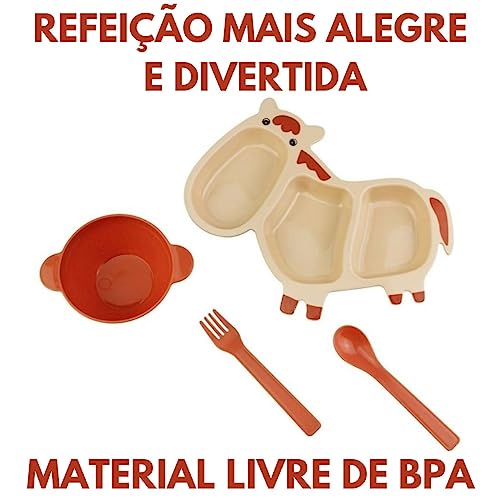 KIT PRATINHO INFANTIL ANIMAIS DIVERTIDOS BEBÊ INTRODUÇÃO ALIMENTAR 4 PÇS Prato COM DIVISORIA Tigela