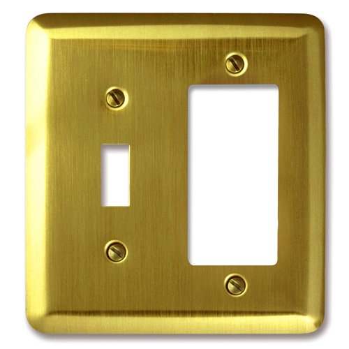 Amerelle 154TR Decorative Round Corner Steel Wallplate with 1 Toggle/1 Rocker, Brushed Brass