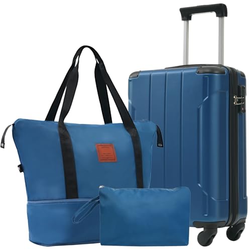 Hardshell Luggage Sets 3 Piece Carry-on Suitcases with Wheels, TSA Lock for Men Women, Blue (20in)2