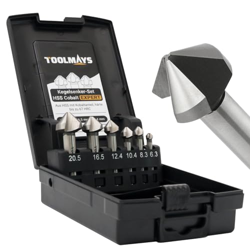 TOOLMAYS 6pcs Cobalt Countersink Drill Bit Set, Hss 90 Degree Chamfering Countersink Bits With Box ø 6.3-20.5 mm For Stainless Steel, Aluminium, Metal, Wood, Plastic