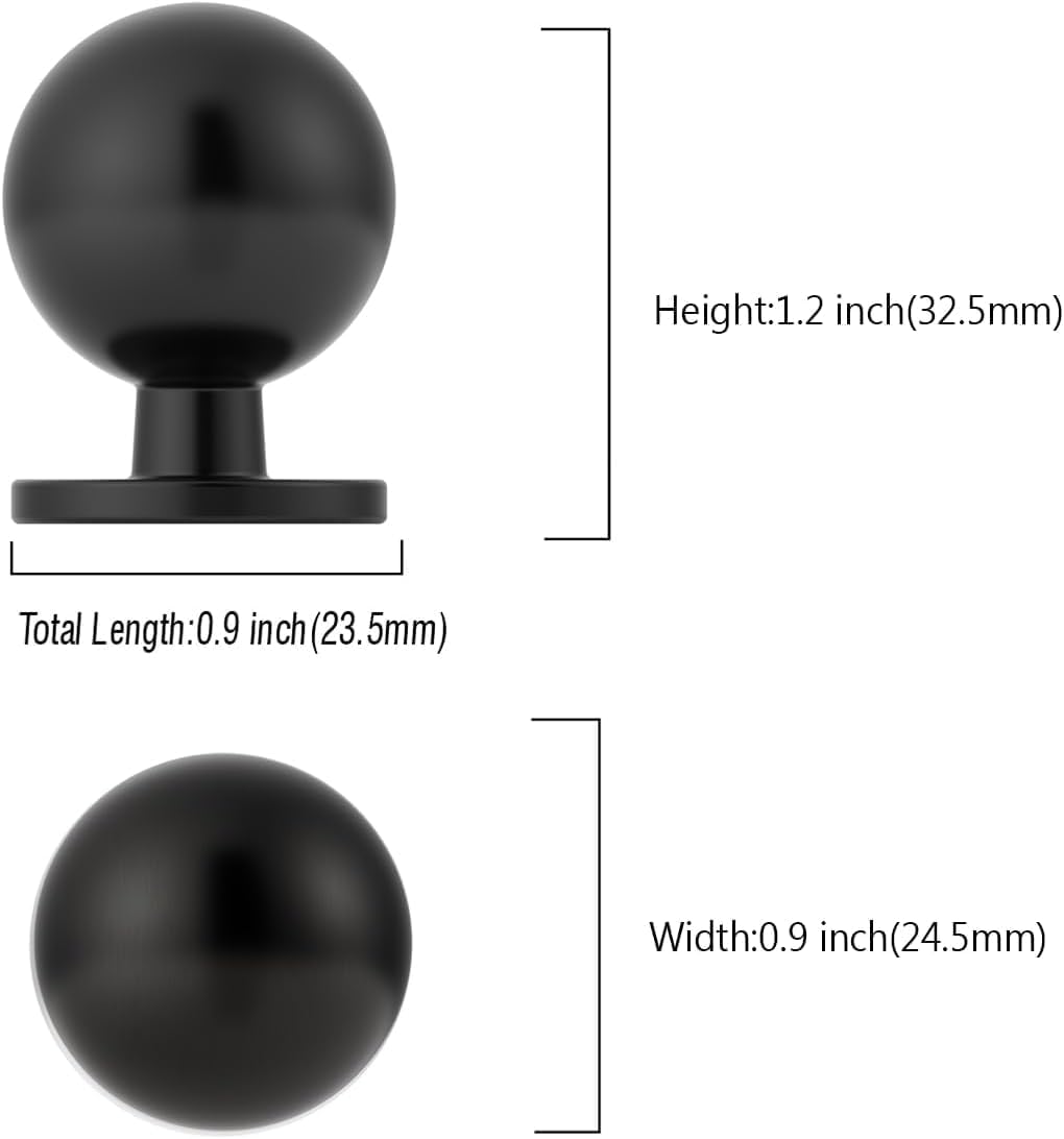 9BUILD 6 Pack 1.2 Inch Matte Black Cabinet Knobs for Kitchen, Drawer, Dresser - Round Handles for Cabinets and Drawers