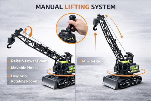 Image of Prime Brands Construction Crawler Crane Toy for Kids 360 Rotating Crane Truck with Liftable Arm & Movable Hook, Push & Go Construction Vehicle, Durable ABS Crane Toy with Rubber Tracks & Timber Logs
