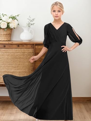 Junior Bridesmaid Dresses V-Neck Girls Formal Dresses A-Line Long Chiffon Flower Girl Dress2