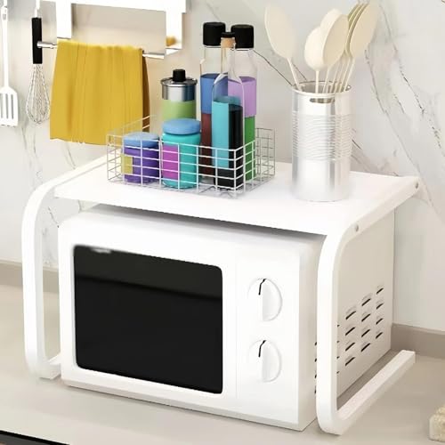 LQVAIPT Estante for microondas expandible que ahorra espacio, soporte for microondas de cocina, estante de almacenamiento ajustable, soporte for cuenco blanco, perfecto for espacios pequeños
