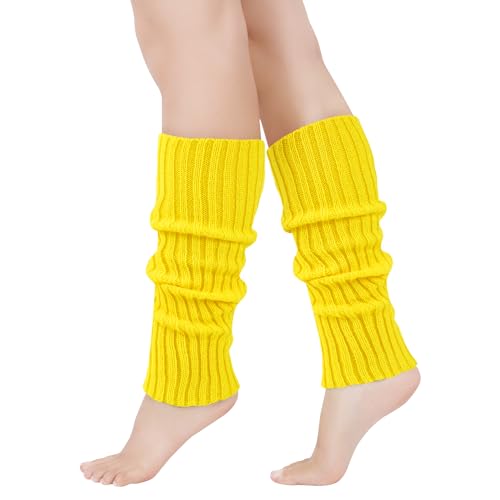 Junely Leg Warmers 80s Neon Leg Warmer Knit Legwarmers for Mardi Gras Ballet Dance Figure Skating Ice Skating Boot Yellow