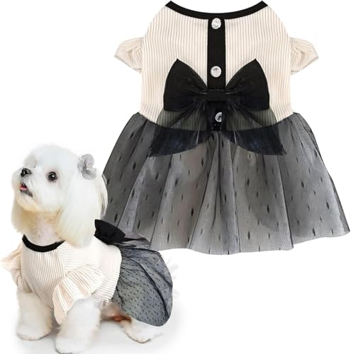 Princess Bowknot Dog Dress for Small Dogs and Cats Summer Breathable Puppy Clothes with Ruffle Sleeves Cute Pet Dresses for Special Occasions like Birthday Party Photo Shoots for 5-6 Catties