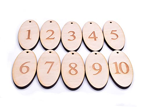 Origin diseñó los llaveros, los números grabados ovalados de la madera contrachapada 1 a 10 Cover
