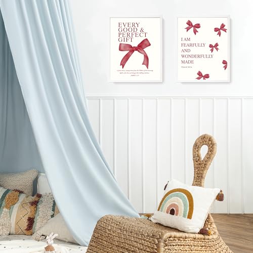 Image of LARTSFRO Coquette Red Bow Wall Art Decor Posters, Red Bow Christian Room Bedroom Bathroom Dorm Wall Art Decor Aesthetic for College Teen Girls Gifts, Inspirational Bible Verses Bow Wall Decor, 10x8 Inch Set of 4 Pcs Bow Pictures (UNFRAMED)