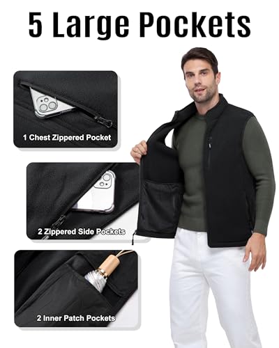 Outdoor Ventures Men's Full-Zip Lightweight Polar Fleece Vest Outerwear with 5 Pockets Warm Winter Sleeveless Jacket Casual3