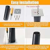 Luabue Wooden Furniture Legs 15cm Sofa Feet Black Chair Legs Set of 4, Solid Rubber Wood Bed Leg 6 inch Cabinet Leg, Straight Cone Black Furniture Feet with Mounting Plate & Non-slip Pad & Screws - Image 6