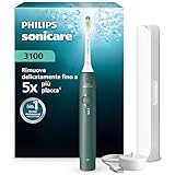 Spazzolino elettrico Philips Sonicare Serie 3000 - Spazzolino sonico con sensore di pressione, 3 intensità, EasyStart, SmarTimer, autonomia 14 giorni, custodia, verde bosco, HX4033/26, [Nuovo]