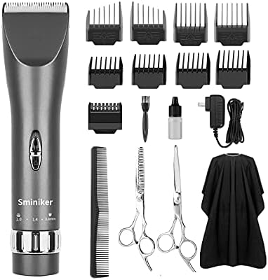 Sminiker Professional Hair Clippers Cordless Barber Shavers Rechargeable Hair Cutting Kit with 1 Hairdressing Cape 2 Scissors 9 Comb Guides