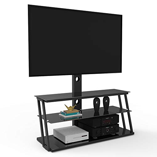 Xixiboom Height And Angle Adjustable, Multifunctional Tempered Glass Metal Frame Floor, Removable Tv Stand, Lcd/Plasma Tv Stand, 3-Layer Tempered Glass Shelf, Used For A Variety Of Media Equipment #TOP3