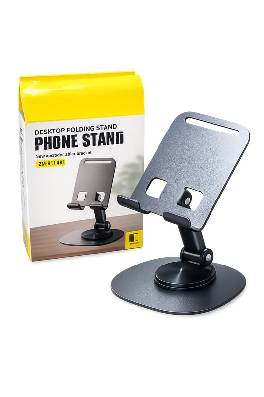 Universal Smartphone Desktop Phone Stand, 360 Degree Rotation, Adjustable and Foldable, Black, Freestanding Metal Mobile Holder-image-23