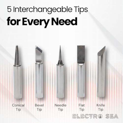 Image of ElectroSea 60W Soldering Iron with Adjustable Temperature and 5 Interchangeable Tips for Electric Welding, DIY, Iron Rework and Repairs Soldering Gun