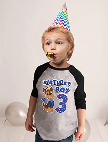 Image of Tstars Paw Patrol Rubble 3rd Birthday Baseball Tee Toddler Boy 3 /4 | Soft raglan Rubble digging tee for turning three; great for 3rd birthday, construction party, photo gift