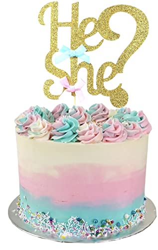 Gender Reveal Cake Topper And Gender Reveal Cupcake Toppers Gender Party Decorations He Or She Design And Question Mark Blue And Pink Package Includes 13 Pieces #TOP4