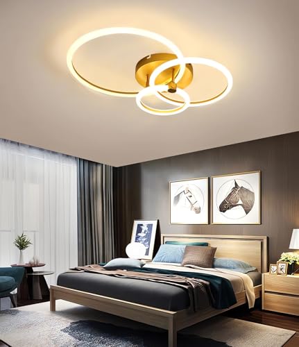 Plafonnier LED télécommandable à intensité variable 3 anneaux or