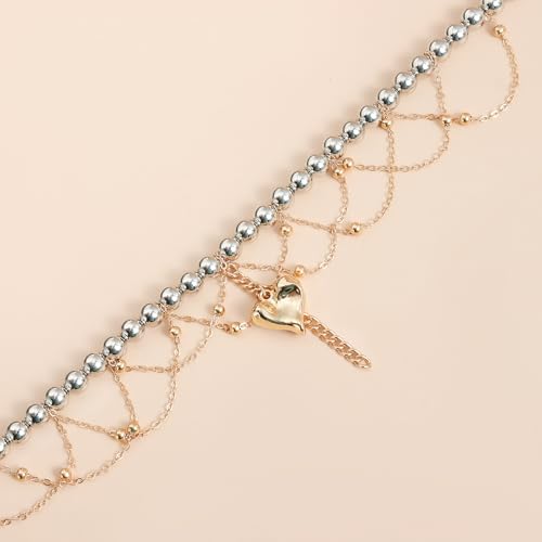 Collier de perles tendance cœur et breloque style décontracté