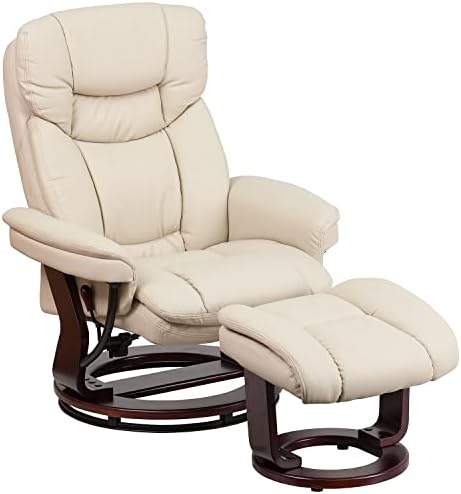 Flash Furniture Recliner Chair with Ottoman | Beige LeatherSoft Swivel Recliner Chair with Ottoman Footrest
