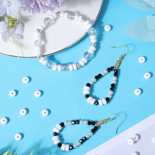 SUNNYCLUE 1 BOX 350PCS 6mm White Polymer Clay Beads Bulk Small Heishi Beads Mini Refill Round Flat Disc Vinyl Spacer Loose Bead for Jewellery Making Diy Bracelets Necklace Chocker Craft Supplies - Image 4