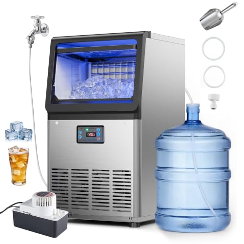 VEVOR Commercial Ice Maker Machine with Pump, 90 lbs/24h with 13 lbs Storage Capacity, Countertop/Freestanding/Under Counter, Stainless Steel Ice Maker with LED Display &amp; Self-Cleaning, for Home Bar