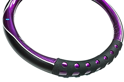 Image of NIKAVI Fashion Steering Wheel Cover - Violet Color | Size - Medium | Diameter 38 cm | O-Type | Car Steering Wheel Protector, Anti-Slip, Stylish Leather Finish Grip Cover for Round Steering Wheels