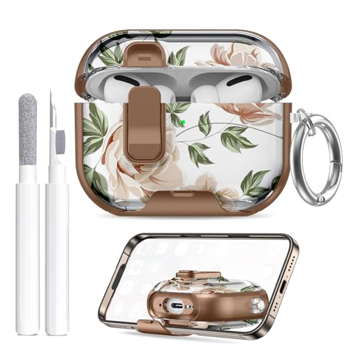Image of Compatible Airpods Pro 3 Case (2025) with Phone Stand & Cleaner Kit,Cute Flower Print Soft Silicone Lock Clip Apple AirPods Pro 3rd Generation Case, Airpod Pro 3 Cover with Keychain for Women /Girls