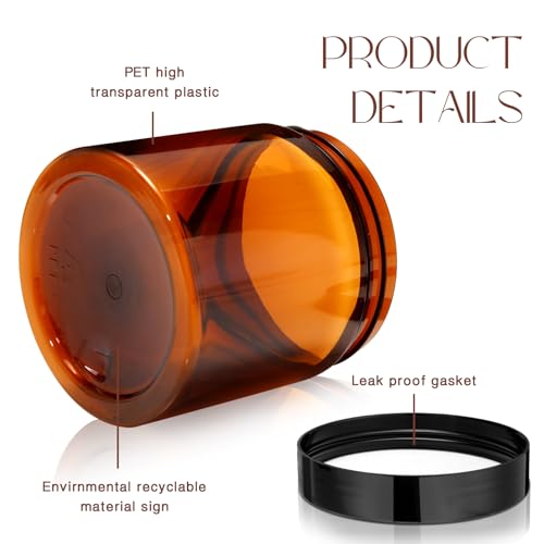 Image of Patelai 4 Pcs Plastic Jars Wide Mouth with Lids,8 Ounce,Amber