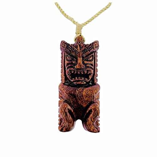 Zero Gravity Hawaii Hawaiian Jewelry Hand Carved Koa Wood Tiki God Ku Pendant Necklace