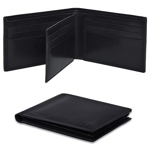 Image of Oak Leathers Leather Wallet for Men - RFID Bifold Wallets with 9 Credit Cards 1 ID Window Slim Minimalist Front Pocket Gift For Men