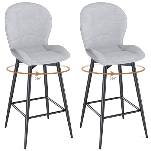 LEWE Tabourets de Bar Moderne Lot de 2, 75 cm Hauteur d'Assise, Pivotant à 360° Chaise Haute Cuisine, avec Dossier Rembourré en Tissu, Repose-Pieds Métallique, pour...