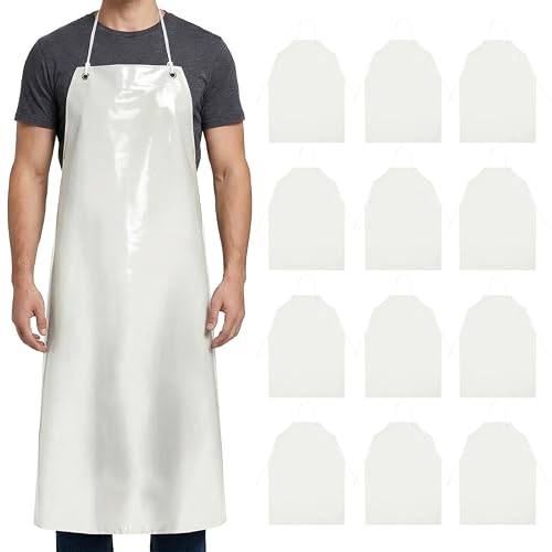 Image of Xpose Safety Heavy Duty Vinyl Waterproof Aprons, White - For Home, Industrial and Commercial Use - Chemical Resistant (White - 8 Mil, 12 Pack)