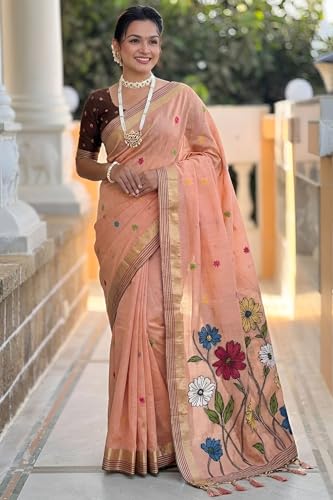 Image of SGF11 Women's Soft Cotton Linen Silk Saree With Blouse Piece