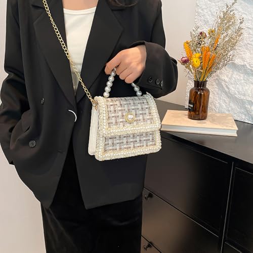 Small Tote Bag for Women Mini Square Handbag with Pearl Handle Elegant Ladies Crossbody Purse4