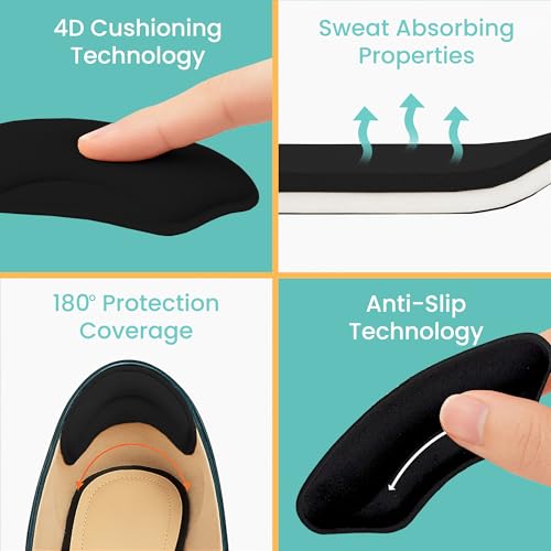 Image of Walkize Anti Slip Heel Pads for Shoes Women & Men - Cushioned Heel Grips - Shoe Inserts for Women - Blister Prevention, Heel Pain Relief & Comfort in High Heels, Dress Shoes (2 Pairs, Black)