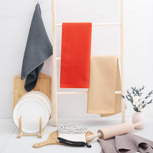 Image of Homaxy 100% Cotton Waffle Weave Kitchen Dish Towels, Ultra Soft Absorbent Quick Drying Cleaning Towel, 13 x 28 Inches, 4-Pack, Apricot