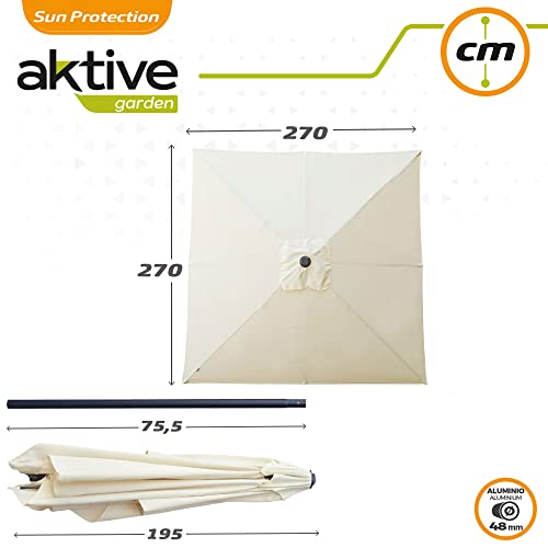 Aktive 61125 - Ombrellone Da Giardino E Terrazza Esterna Quadrata Antivento 2,7 X 2,7 M, Struttura In Alluminio, Facile Da Piegare E Installare, Protezione UV50, Altezza 2,6 M, Ombrelloni Terrazza, - 4