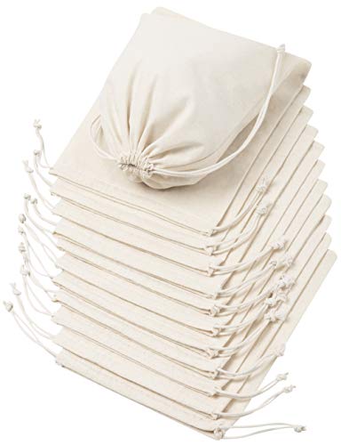 Cotton Muslin Drawstring Bags 7x9 Unbleached Reusable Favor Pouches for Crafts, Herbs, Gifts Pantry Storage | Heavyweight 144 GSM | Double Drawstring | by DR (7 x 9 inch - 12 pack, Beige)