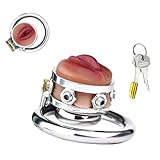 Crysore Cock Cage Sex Toys with Silicone Simulated Vaginal and Removable Urinal Holder Sissy Flat Chastity Cage Dark Lock Design SM Penis Bondage Fetish Device for Men (Circular-50mm)