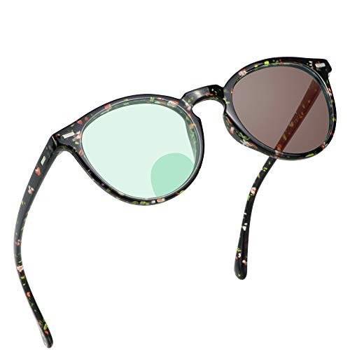 Image of YEIN Bifocal Reading Glasses, Photochromic Brown Sunglasses,for Women /Men(Floral,+0.75 /+3.50 Magnification)