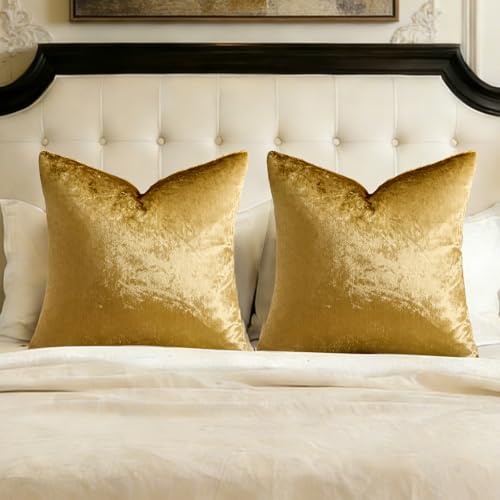 Image of GIGIZAZA Decorative Throw Pillow Covers 26x26,Gold Square Couch Pillow Covers,Velvet Sofa Boho Cushion Pillows