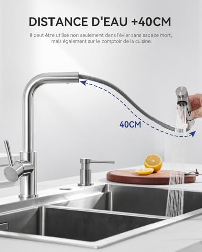 Robinet cuisine douchette avec deux types de jet d'eau précis