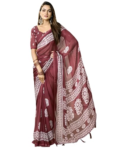 Image of SIRIL Women's Georgette Printed Saree with Unstitched Blouse Piece