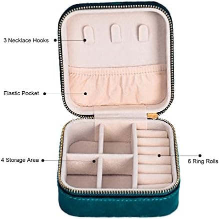 Mini Jewelry Box Organiser, Portable Travel Jewellery Case, Velvet Travel Jewelry Organiser, Rings Earrings Necklace Bracelets Jewelry Gift Box Girls Women (Green)
