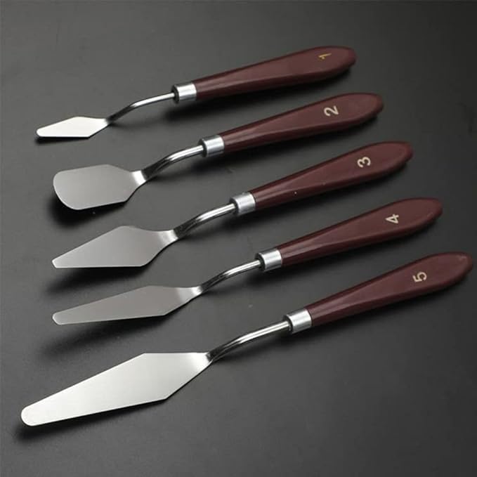 YBN 5 Pieces Painting Knives Stainless Steel Spatula Palette Knife Oil Painting Accessories Color Mixing Set for Oil, Canvas, Acrylic Painting (1)-image-2
