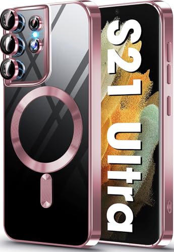 Coque magnétique Samsung S21 Ultra antichoc rose charge sans fil